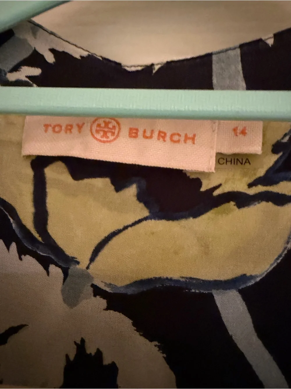 Tory Burch Navy Floral Pintuck Long Sleeve Tunic Dress with Yellow Accents